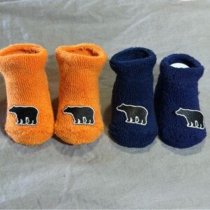 Baby Orange and Navy Bear Socks Set